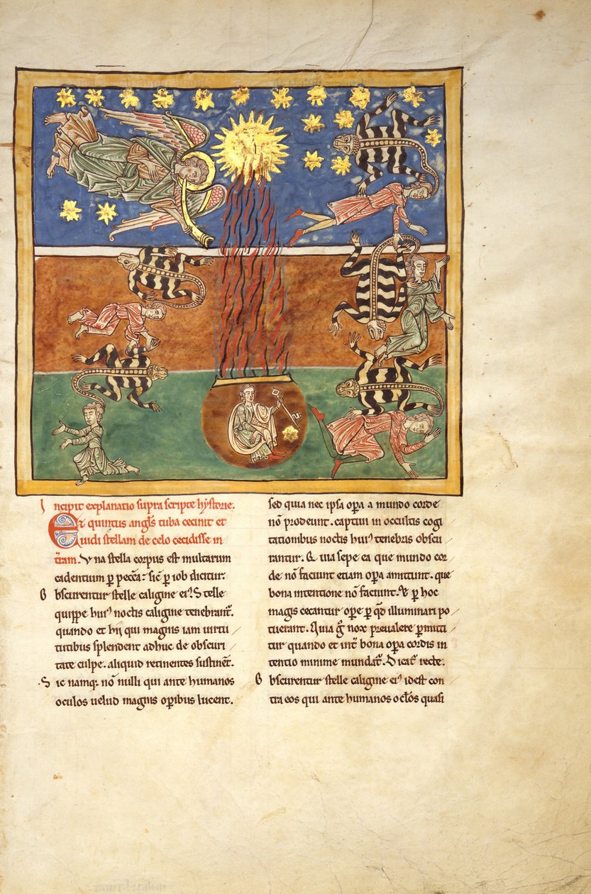 Levél egy Beatus-kéziratból, 1180 körül (tempera, arany és tinta pergamenen) alkotó: Spanish School Spanish School