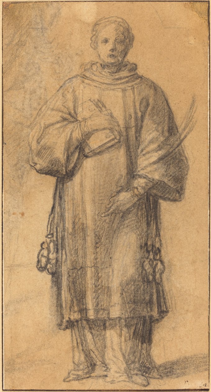 Egy álló szent, kezében egy könyv és egy pálmalevél alkotó: Spanish 17th Century