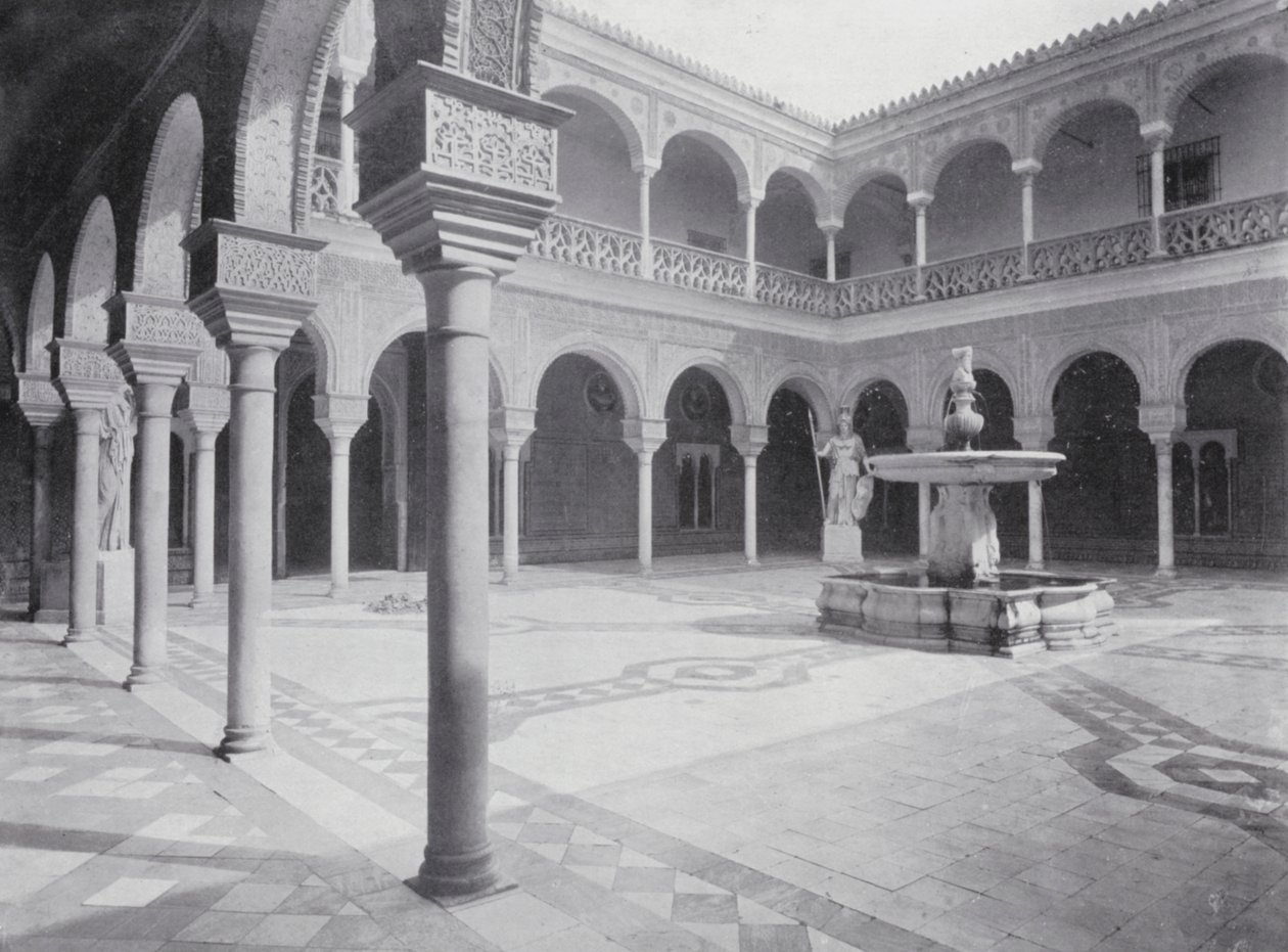 Udvar a Pilátus-házban, Sevilla (fekete-fehér fotó) alkotó: Spanish Photographer