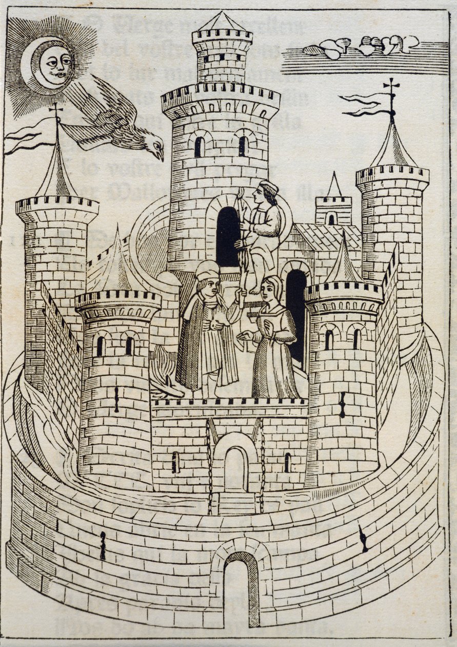 Egy kastély, metszet mallorcai dalokhoz, amelyeket Fray Anselm Turmeda írt alkotó: Spanish School