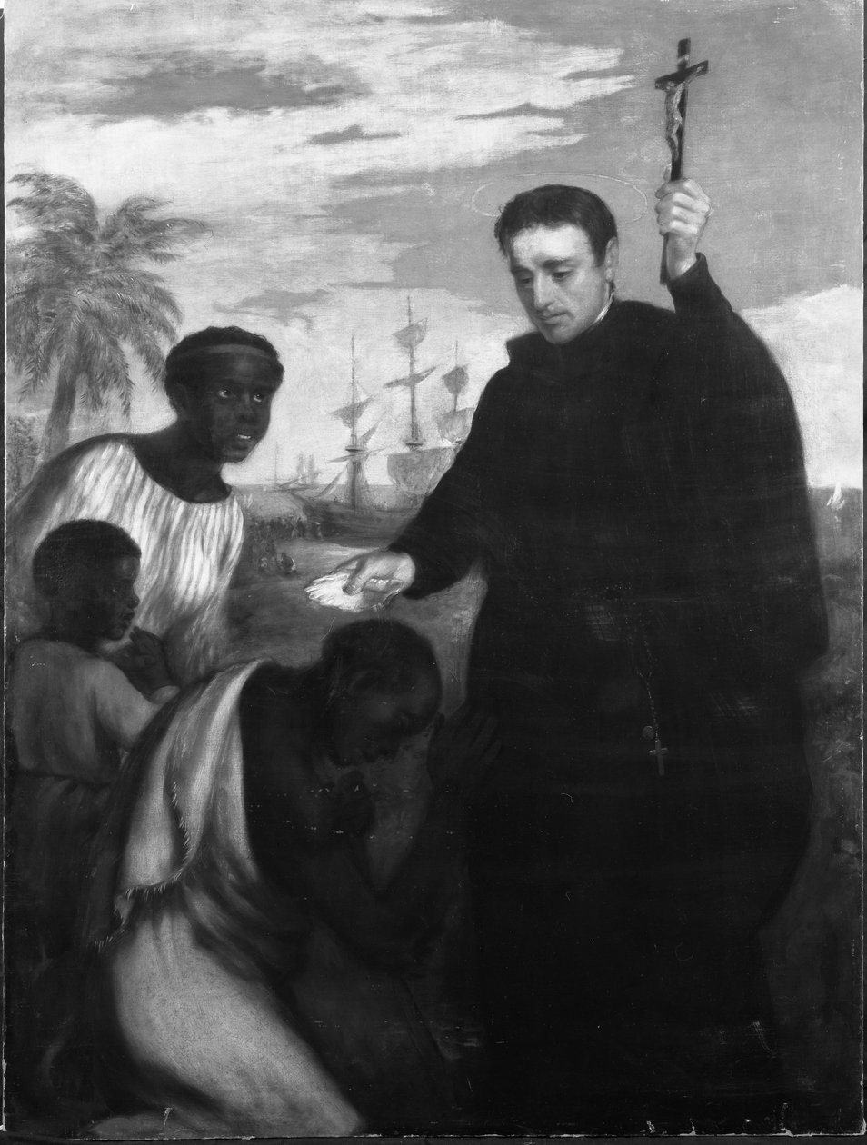 Egy jezsuita misszionárius, talán Manuel de Nobrega vagy Peter Claver, feketék keresztelője (olaj, vászon) alkotó: Spanish School