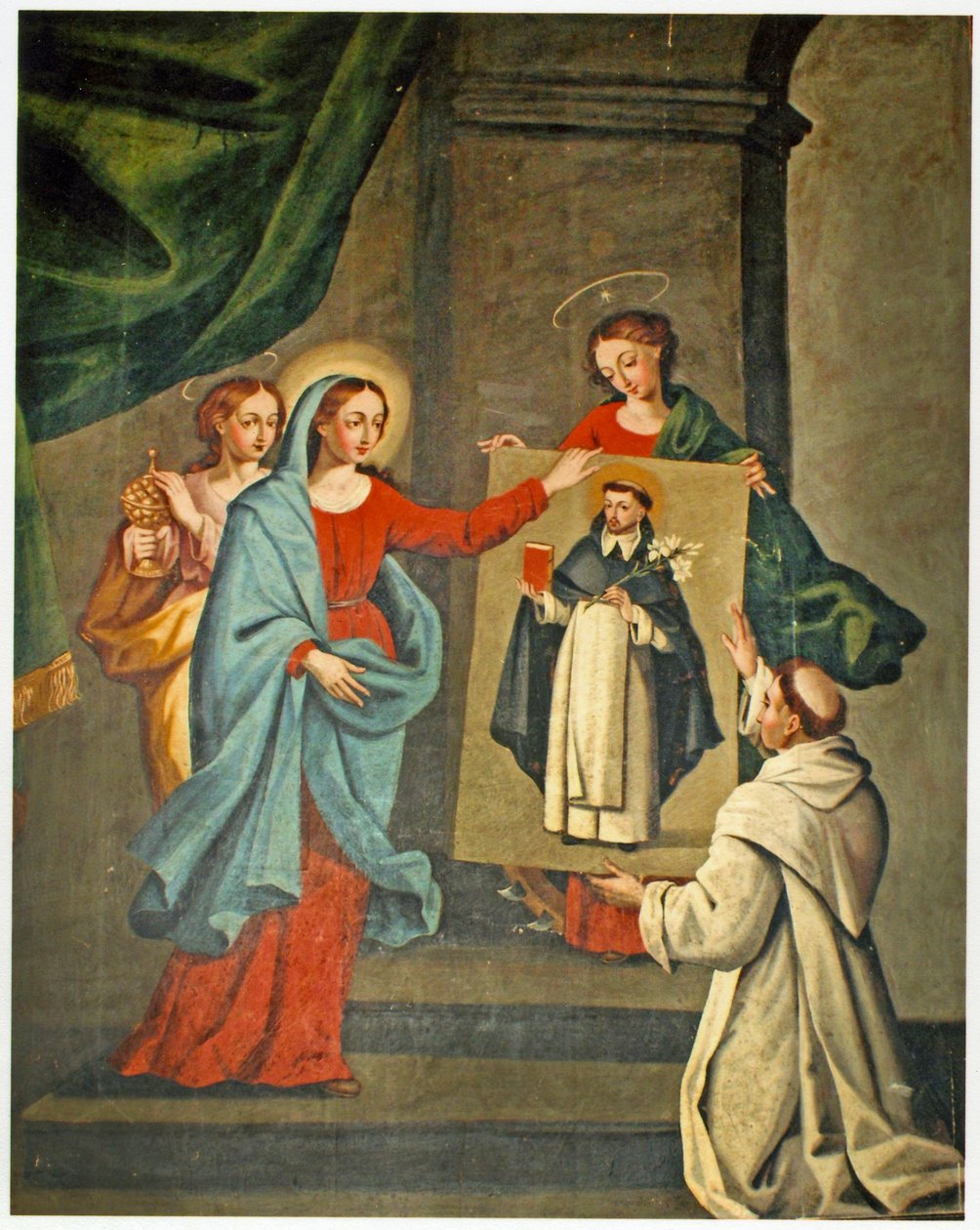 Szent Domonkos portréját Szűz Máriának ajándékozó szent (lásd még: 308140) alkotó: Spanish School