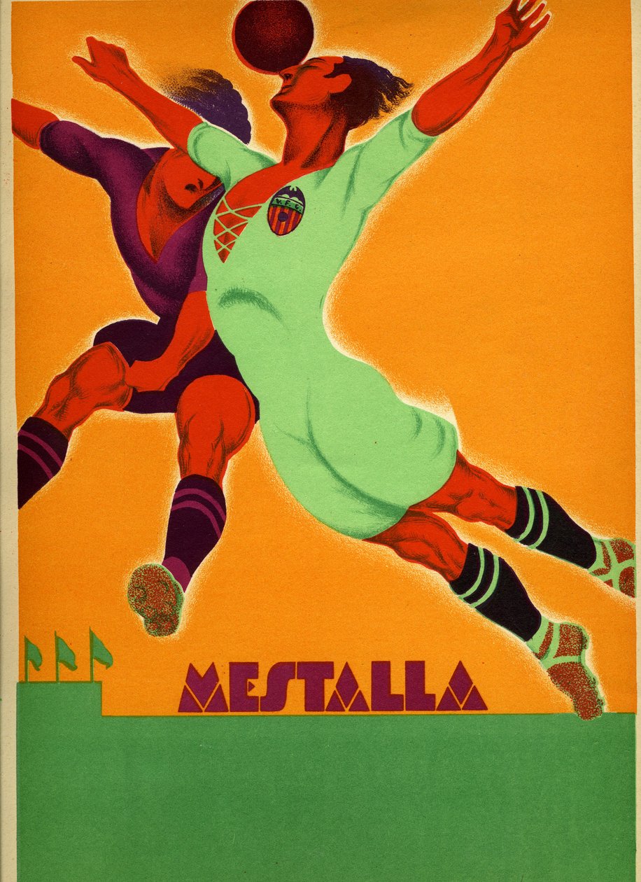 A Valencia és egy angol csapat mérkőzésének reklámja a Mestalla Stadionban 1929. április 15-én alkotó: Spanish School