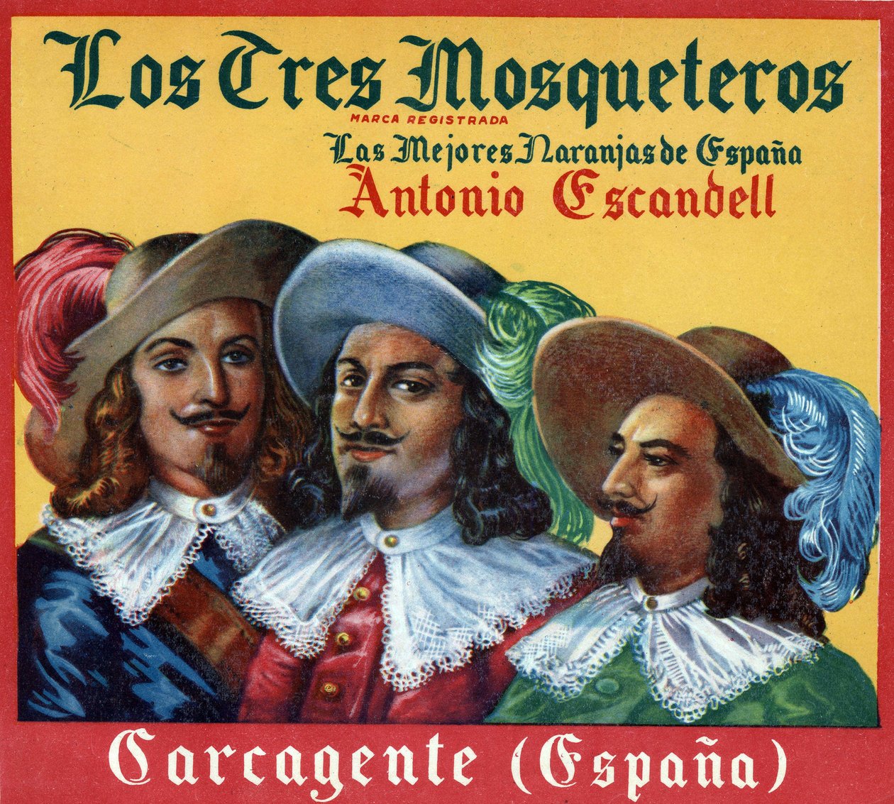 Reklámkép, „A három testőr, a legjobb narancs Spanyolországban””. Reklám plakát alkotó: Spanish School