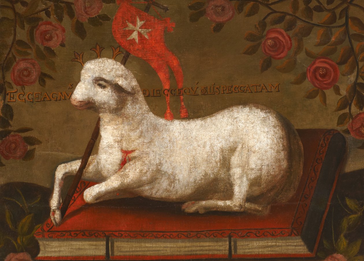 Agnus Dei a Szent János Lovagrend zászlójával alkotó: Spanish School
