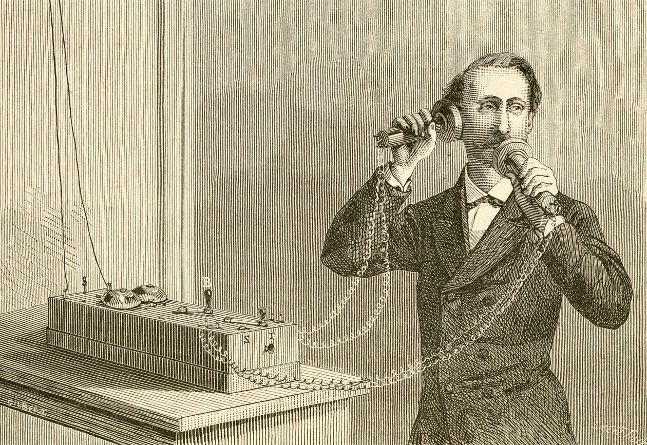 Egy korai telefon. Az El Museo Popular által kiadott Madrid alkotó: Spanish School