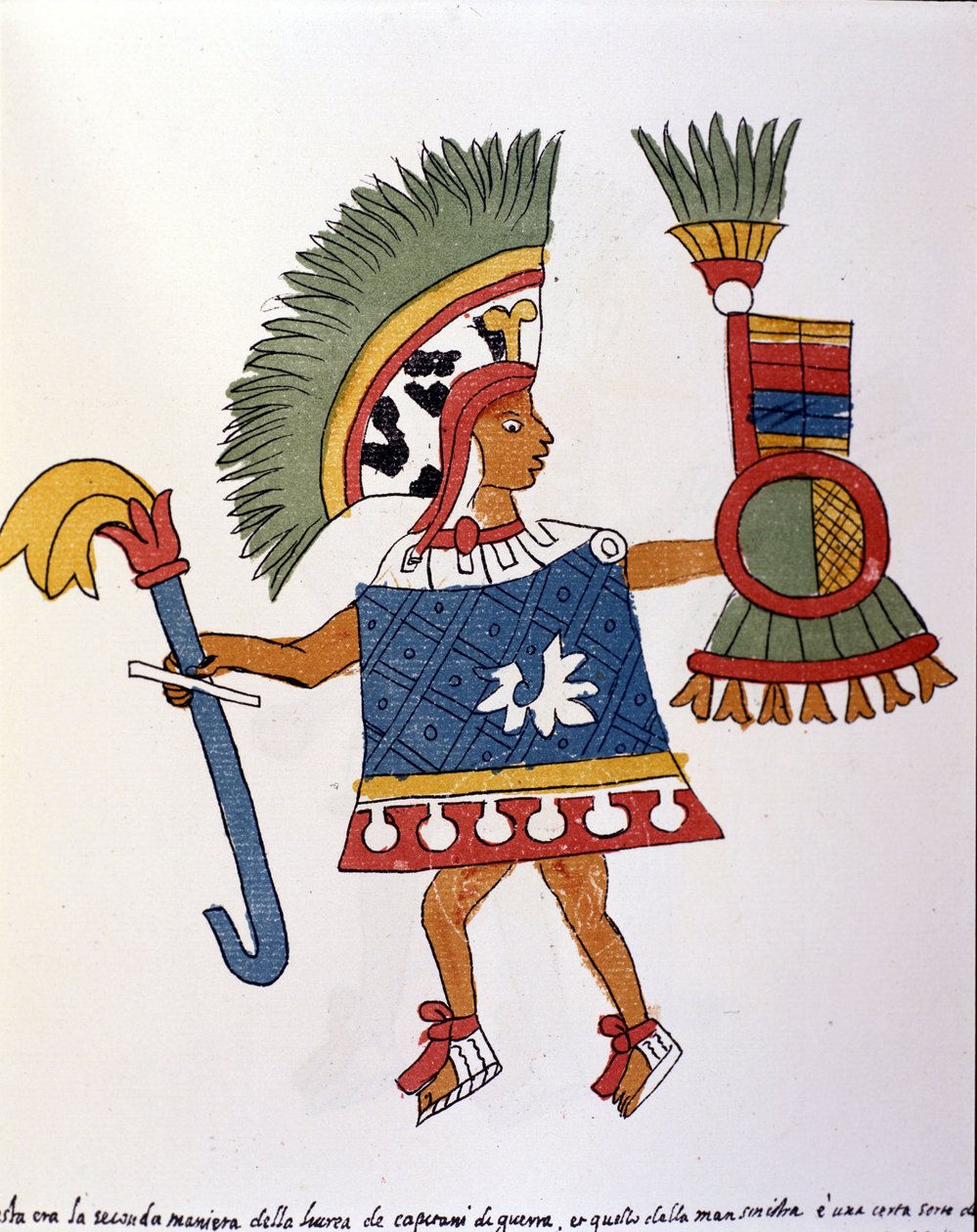 Azték harcos a Codex Vaticanus 3738-ban (Codex Vat. Rios). Fakszimile Pedro de los Rios domonkos kéziratáról, 1570 és 1589 között, Bibl. Vatikán. alkotó: Spanish School