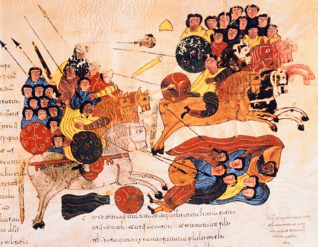 Harc a héberek és a filiszteusok között, Szent Izidor vizigót-mozarab Bibliájából, fol.119r., A.D. 960 (tempera on vellum) alkotó: Spanish School