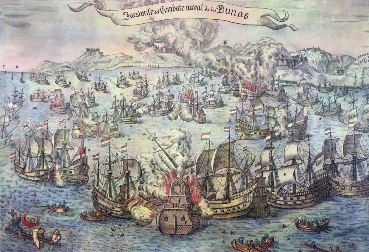 Downs-i csata, 1639. október 21. (színes metszet) alkotó: Spanish School