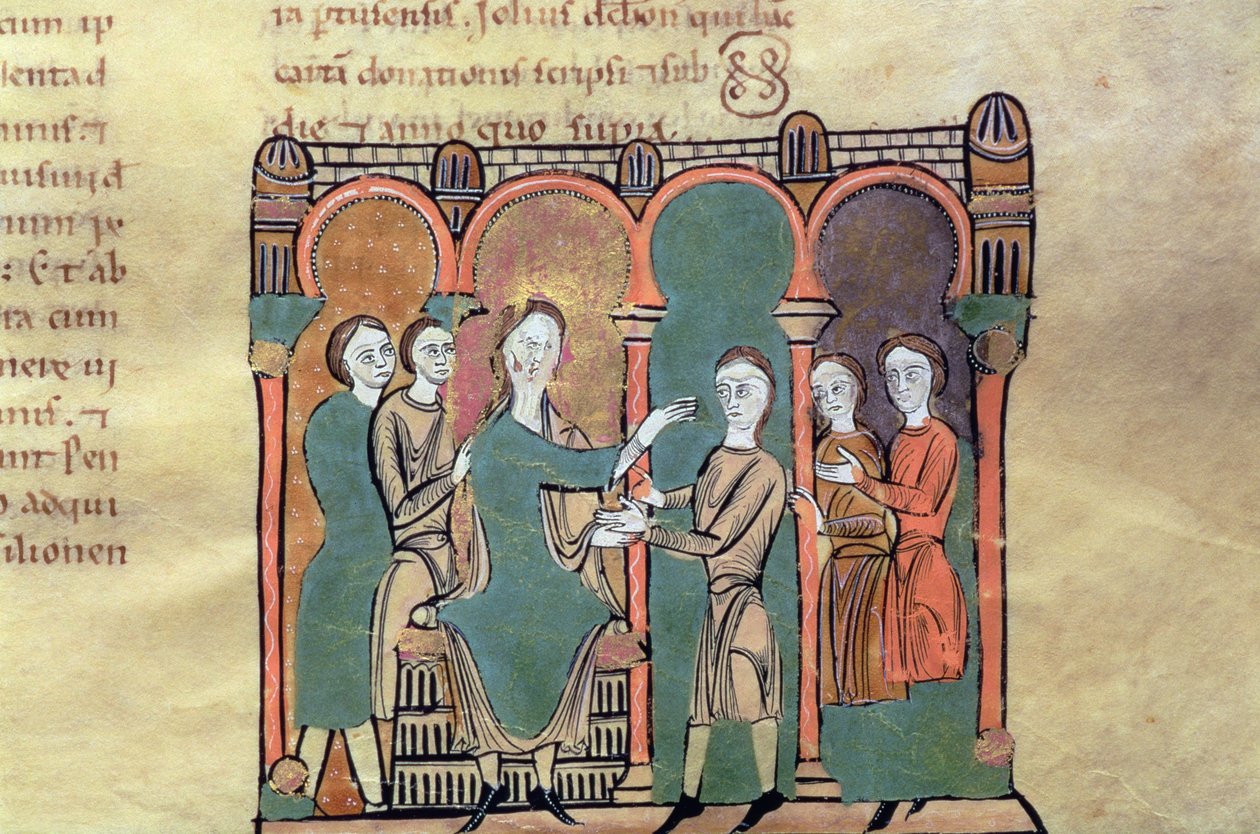 Bernát I de Besalu gróf áldása, miniatűr a „Liber Feudorum Maior”-ból (vellum) alkotó: Spanish School