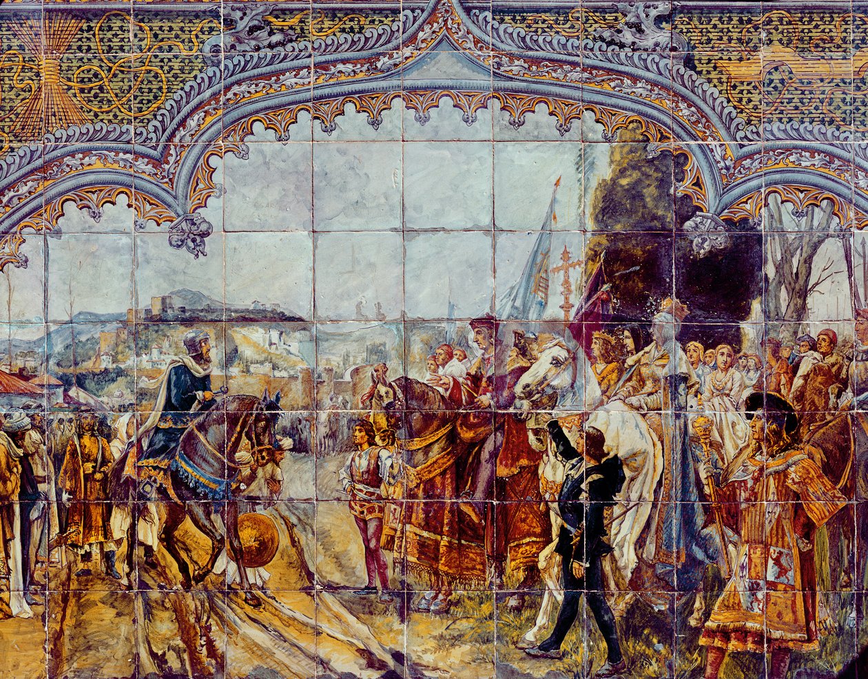 Boabdil 1492-ben átadja Granada kulcsait a katolikus királyoknak (kerámia) alkotó: Spanish School