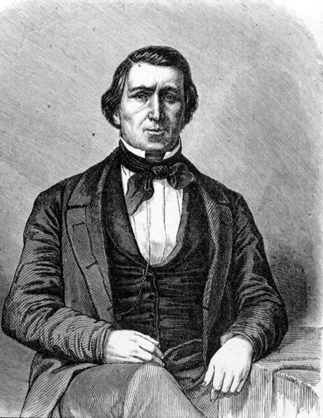 Brigham Young (1801-77) a Mormon Egyház második elnöke és Salt Lake City (Utah állam) alapítója, a Madridban megjelent „La Vuelta al Mundo”-ból alkotó: Spanish School
