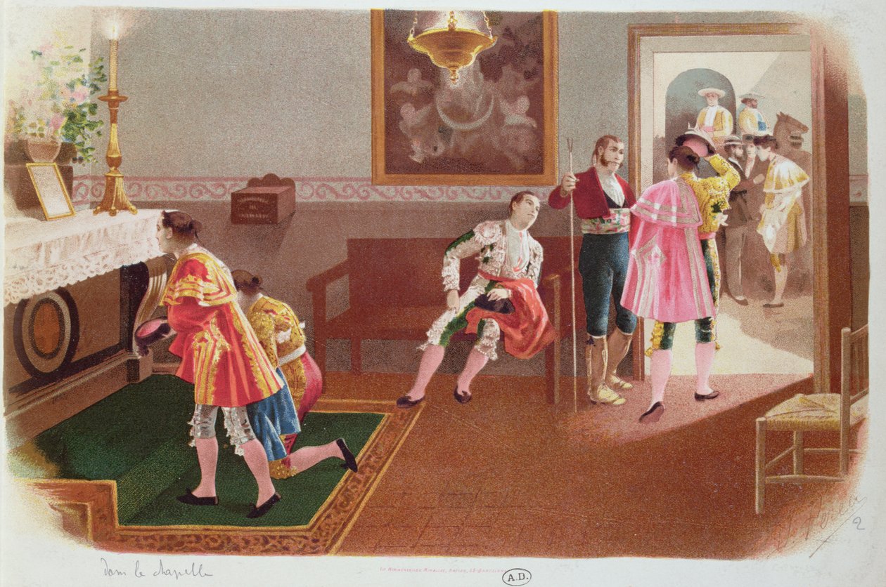Bikaviadorok imádkoznak a kápolnában a harc előtt, 1900 körül alkotó: Spanish School