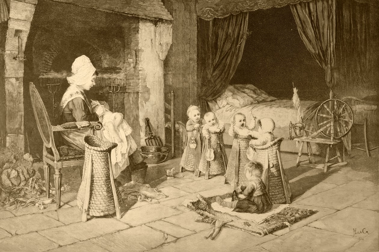 Gyermekotthon egy faluban, Haag festménye nyomán, az "Album Artistico"-ból, megjelent 1890 körül alkotó: Spanish School