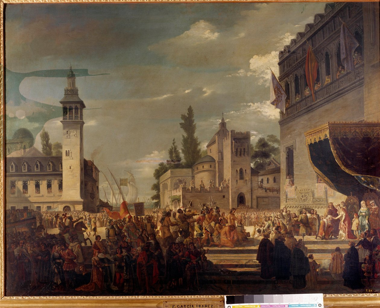 Kolumbusz Kristóf bemutatja az őslakosokat II. Ferdinánd és Izabella 1. Kasztíliában Barcelonában: Kolumbusz Kristóf (1451-1506) felfedező Amerika lakosait mutatja be a katolikus királyoknak. Garcia Ibanez festménye alkotó: Spanish School