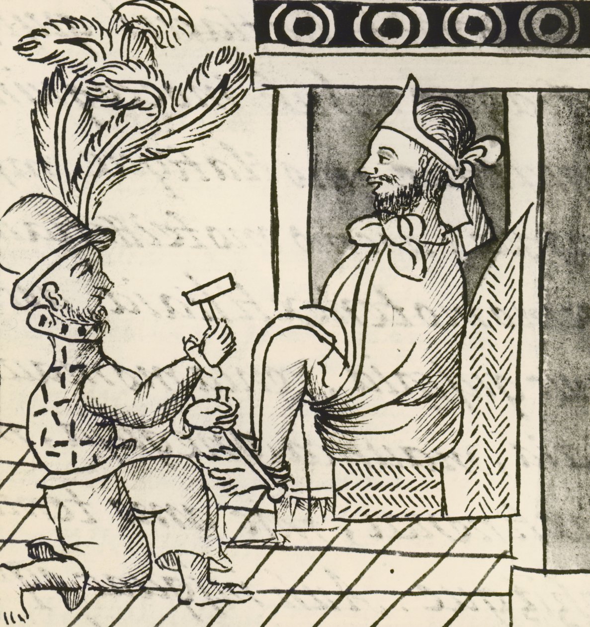 Mexikó meghódításának kódexe: a háború kitörése, Montezuma azték császár vasra verve. alkotó: Spanish School
