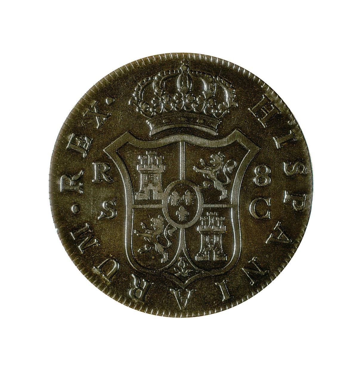 8 spanyol reál érme, kasztíliai valuta, amelyet IV. Károly (1748-1819) uralkodása alatt Sevillában vertek alkotó: Spanish School