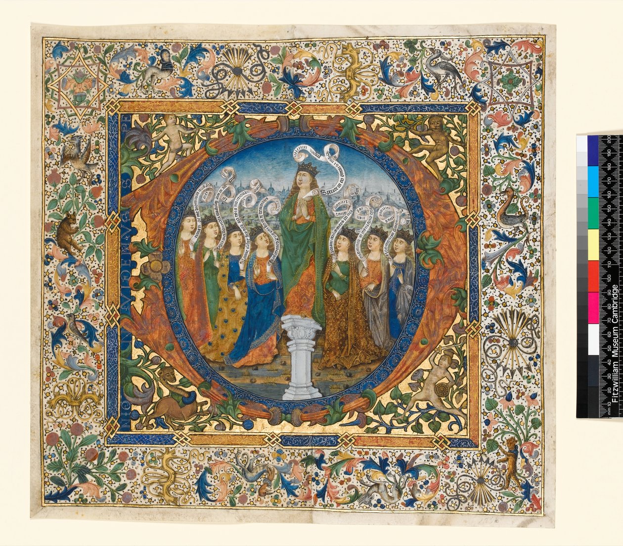 Kollázs historizáló iniciáléval és szegéllyel egy kóruszsoltárból, 1482-1492 körül (pergamen). alkotó: Spanish School
