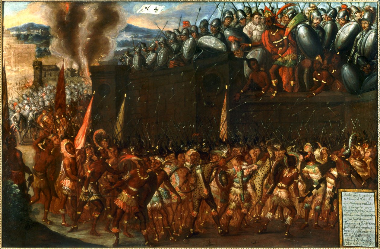 Mexikó meghódítása - Montezuma halála saját népe keze által július 1-jén ... (olaj, vászon) alkotó: Spanish School