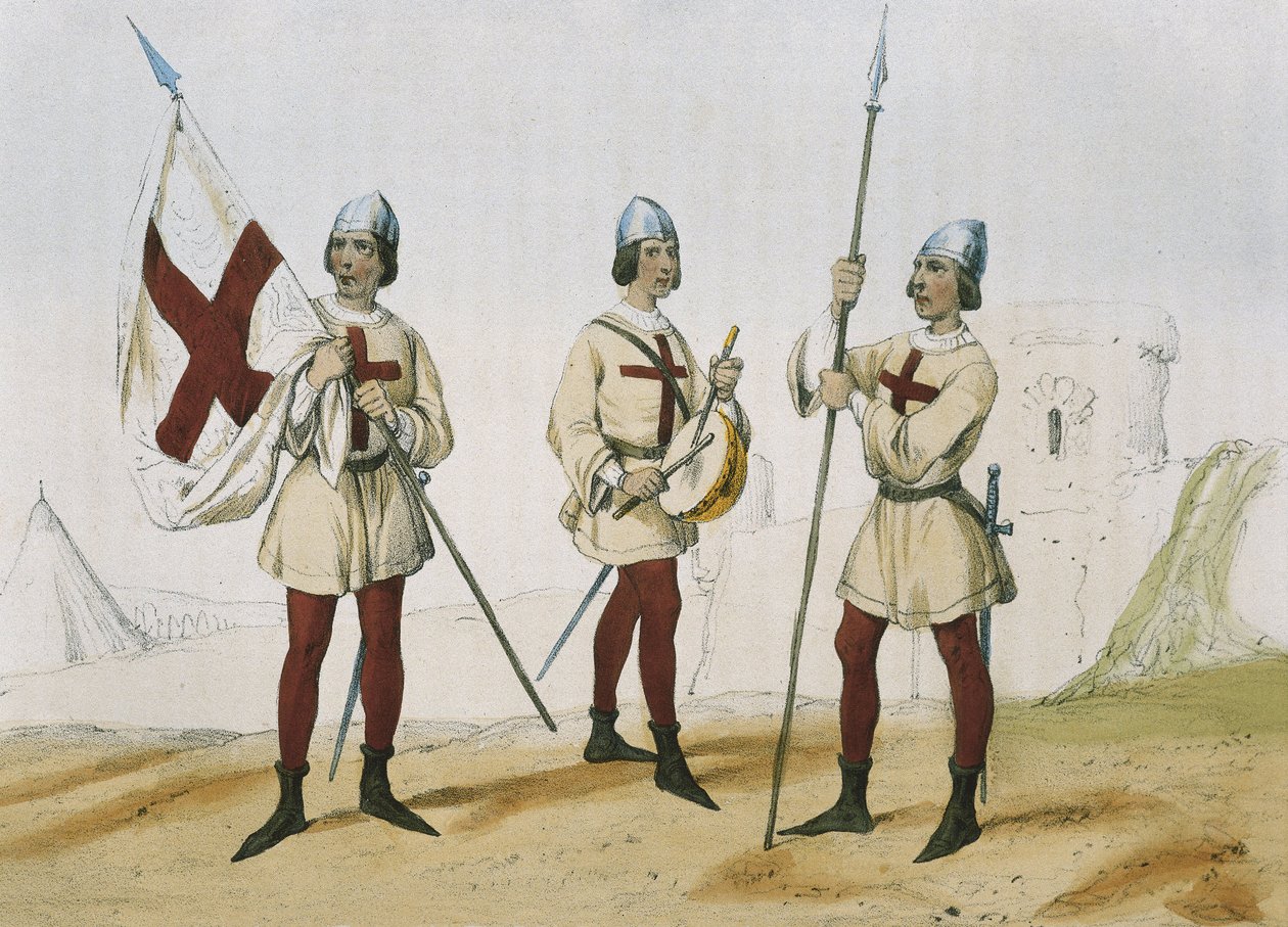 DE SOTTO, Serafin Maria, Clonard grófja (1793 - 1862). Historia organica de las armas de Infanteria y Caballeria espanolas. 1851 - 1859. Gyalogosok a spanyolországi katolikus uralkodók uralkodása alatt. A "Santa He" zászlóvivője, dobosa és lándzsása. alkotó: Spanish School