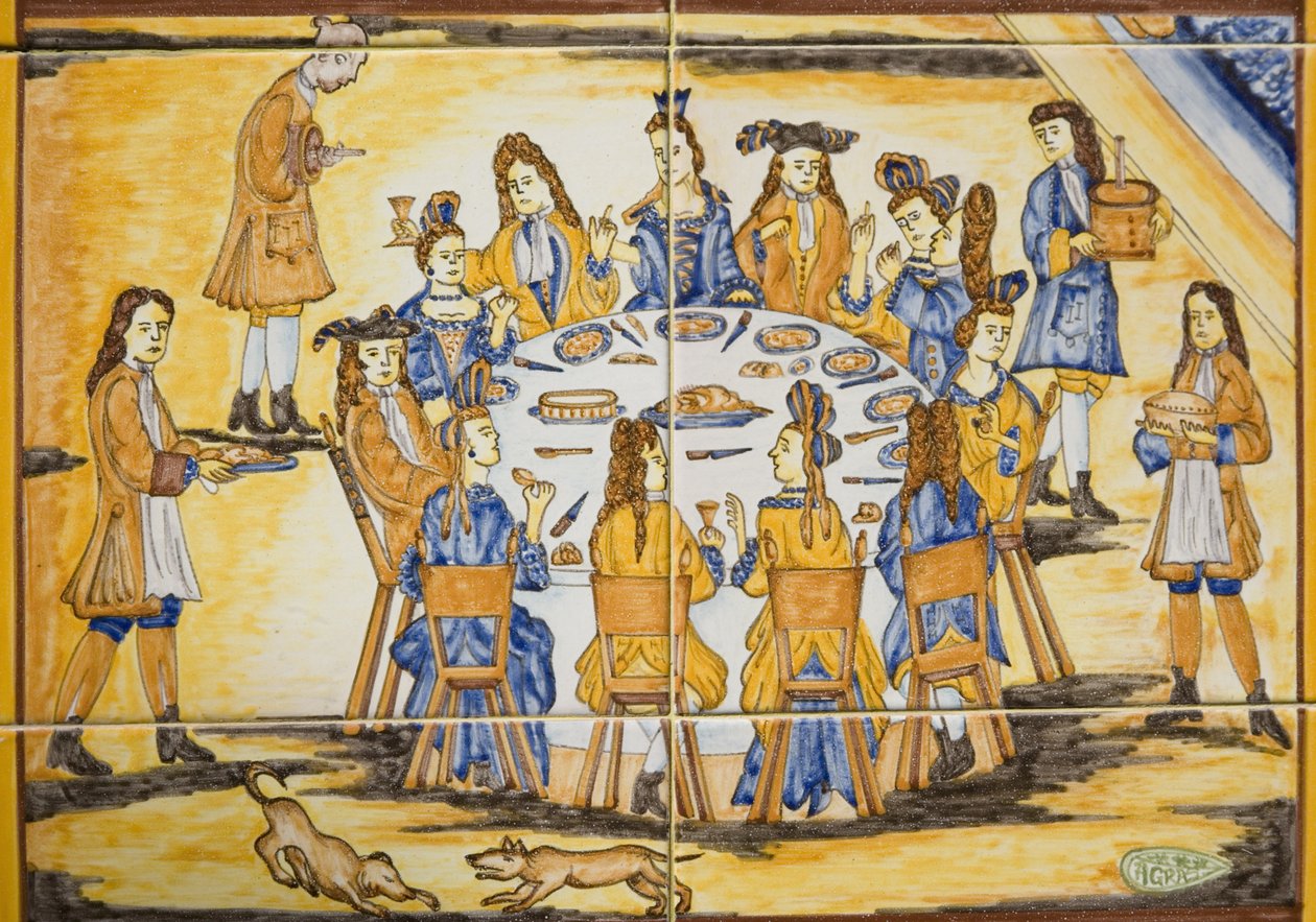 Vacsorajelenet (kerámia csempe) alkotó: Spanish School