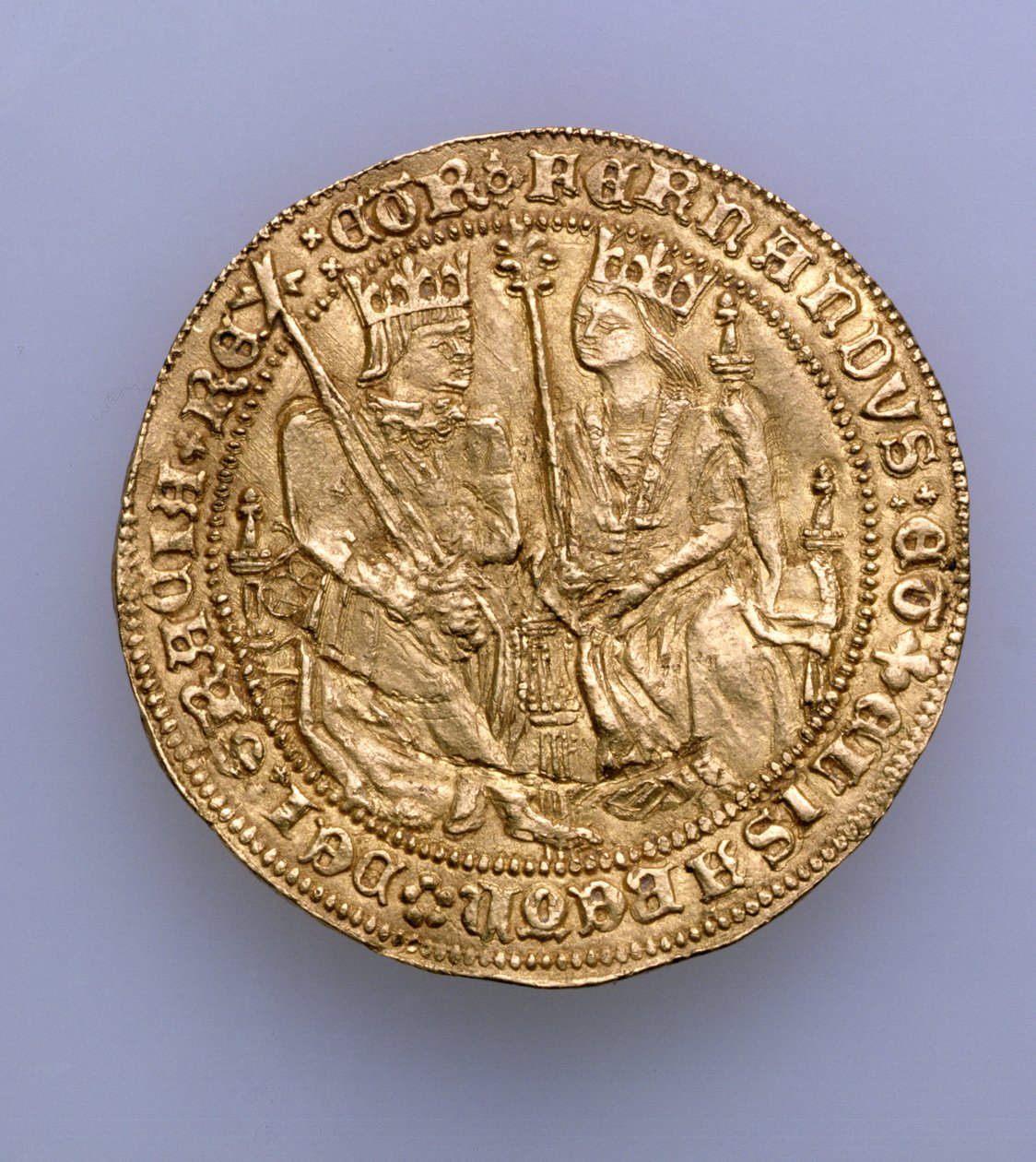 II. Aragóniai Ferdinánd (1479-1516) és Kasztíliai Izabella (1474-1504) kettős kiválósága, sevillai pénzverde, 1475 (arany) (lásd: 168056) alkotó: Spanish School