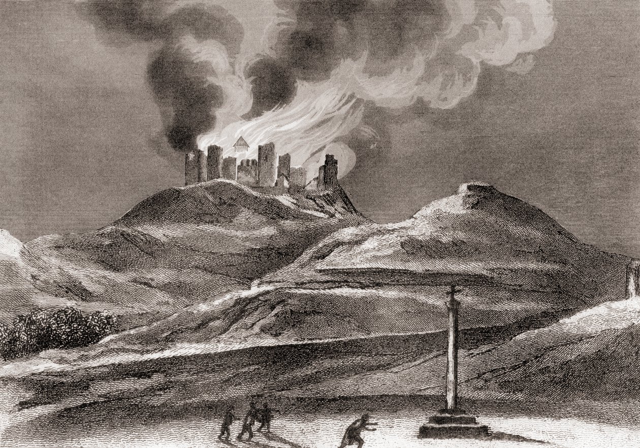 Tűz a Montearagon-kolostorban, Quincena, Huesca, Spanyolország 1835-ben (litho) alkotó: Spanish School