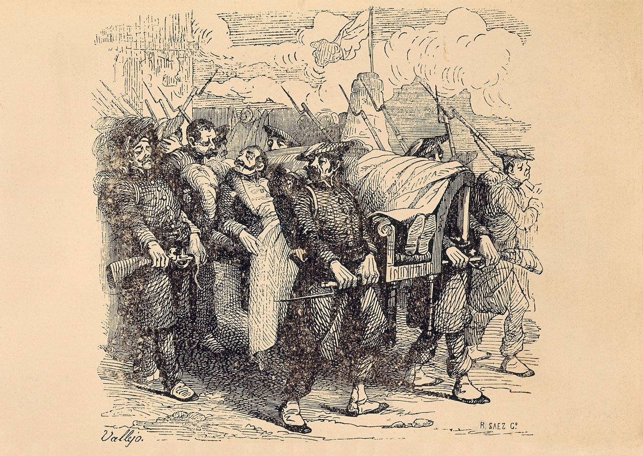 Első karlista háború (1833-1840): Tomas Zumalacarregui (1788-1835) karlista tábornok megsebesült Bilbao ostroma alatt alkotó: Spanish School