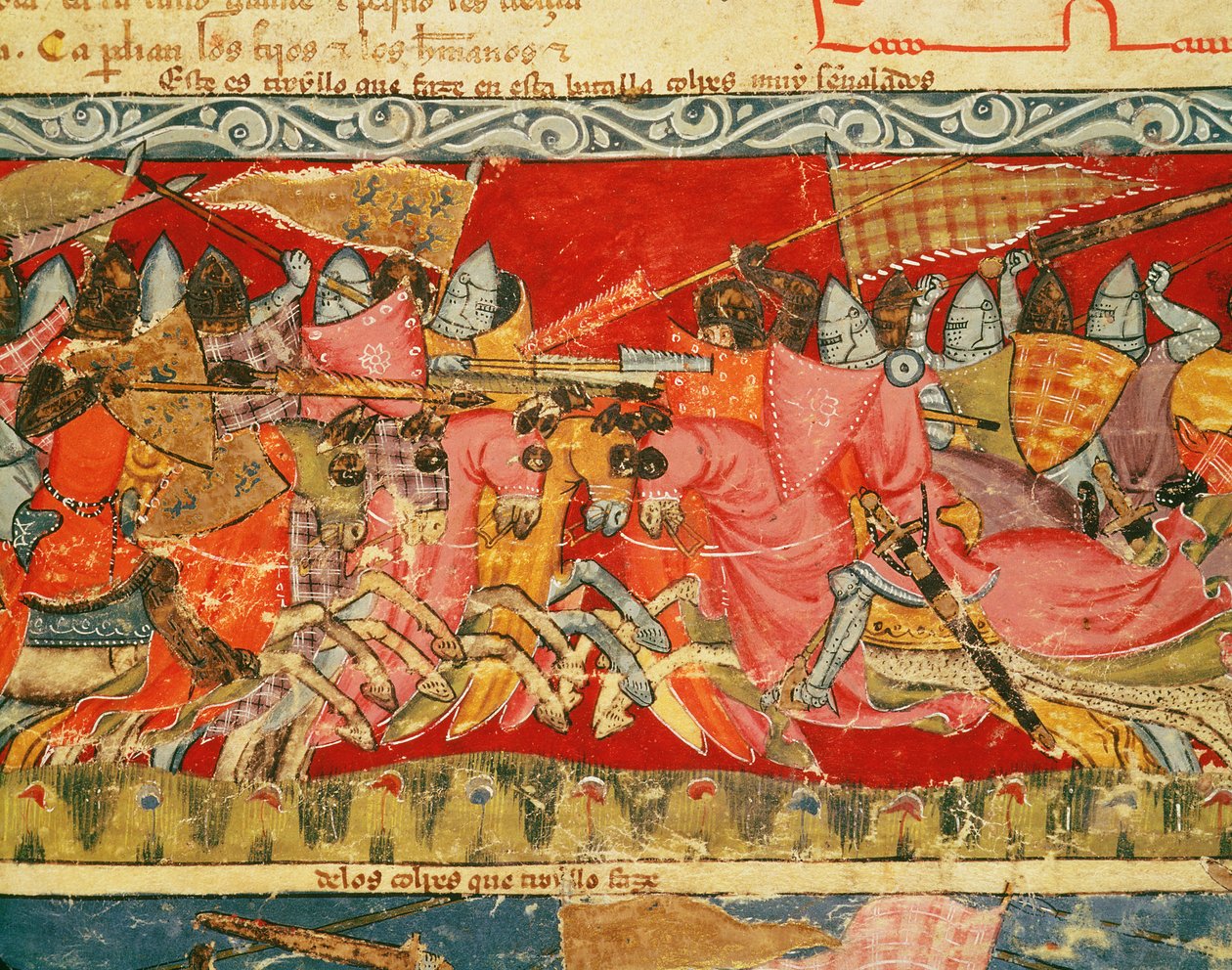 Fol.110r Csata görögök és trójaiak között, a Codex Benito Santa Mora-ból alkotó: Spanish School