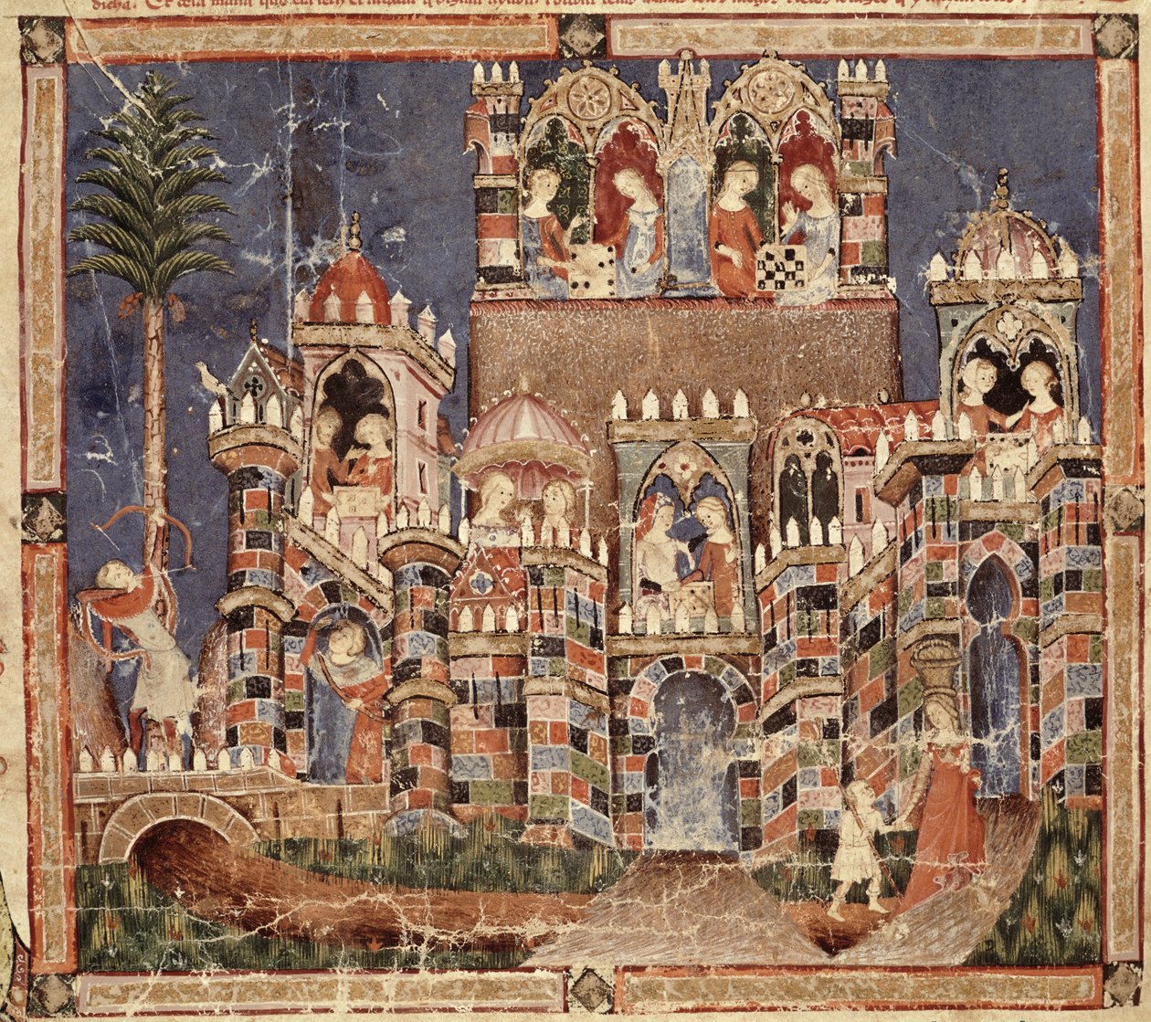 Fol.13v A trójaiak játékai és szórakoztatása a Codex Benito Santa Mora-ból alkotó: Spanish School