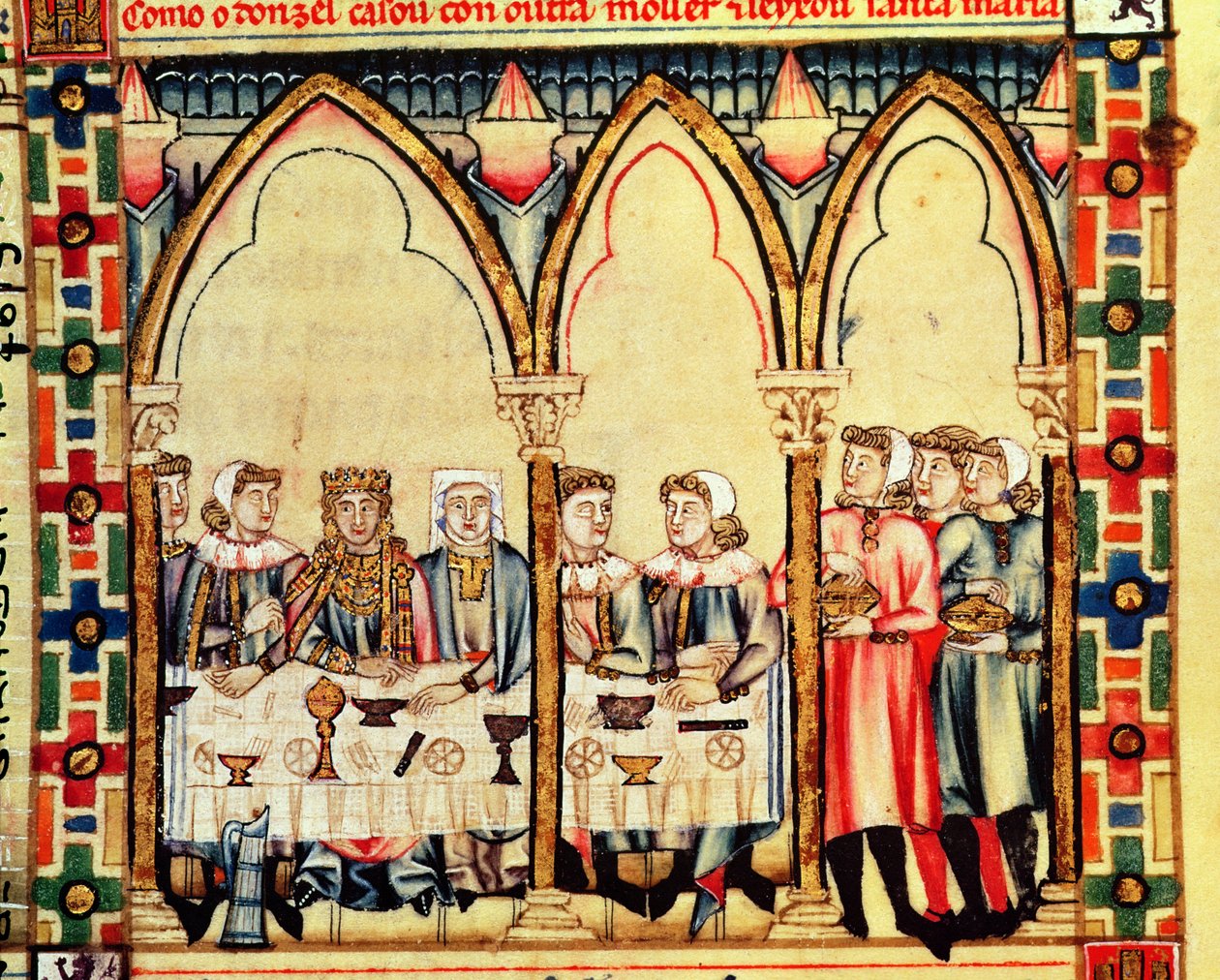 Fol.16v Eljegyzési bankett, X. Alfonso Kasztília és León bölcs királya irányításával készült kéziratból alkotó: Spanish School