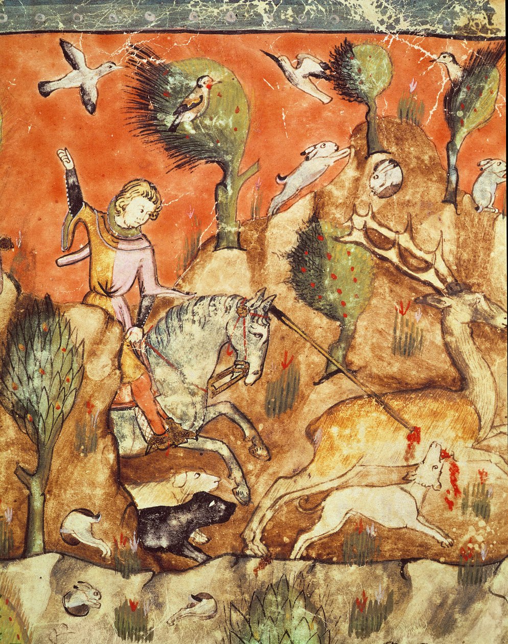 Fol.178v Egy vadász, aki egy szarvast üldöz, a Codex Benito Santa Mora-ból alkotó: Spanish School