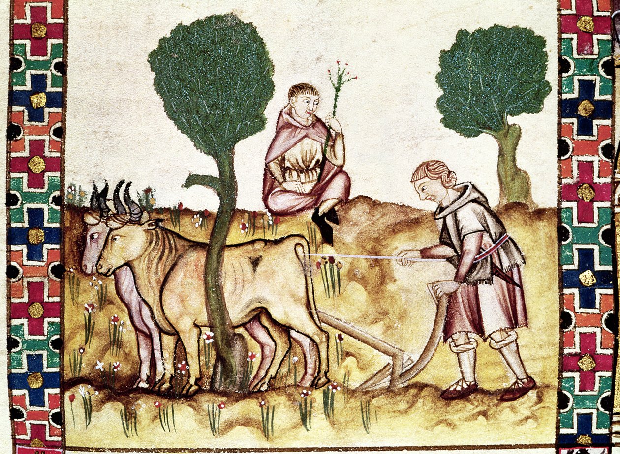 Fol.237r Földműves, aki a fiát szántani tanítja alkotó: Spanish School