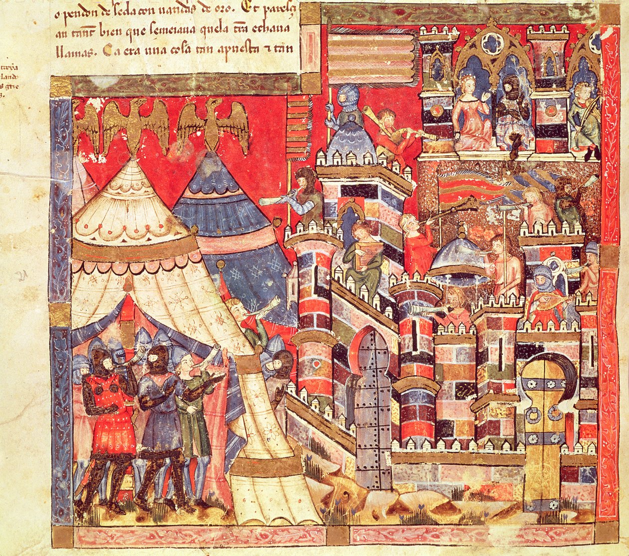 Fol.40v A görög tábor és Trója városa, a Codex Benito Santa Mora-ból alkotó: Spanish School