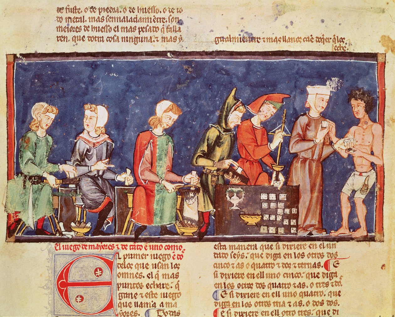 Fol.65v kockakészítők, a játékok könyvéből, sakk, kocka és táblák, 1282 alkotó: Spanish School