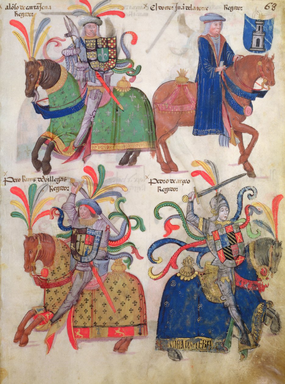 Négy lovas a Libro de Los Caballeros de la Cofradia de Santiago-tól alkotó: Spanish School