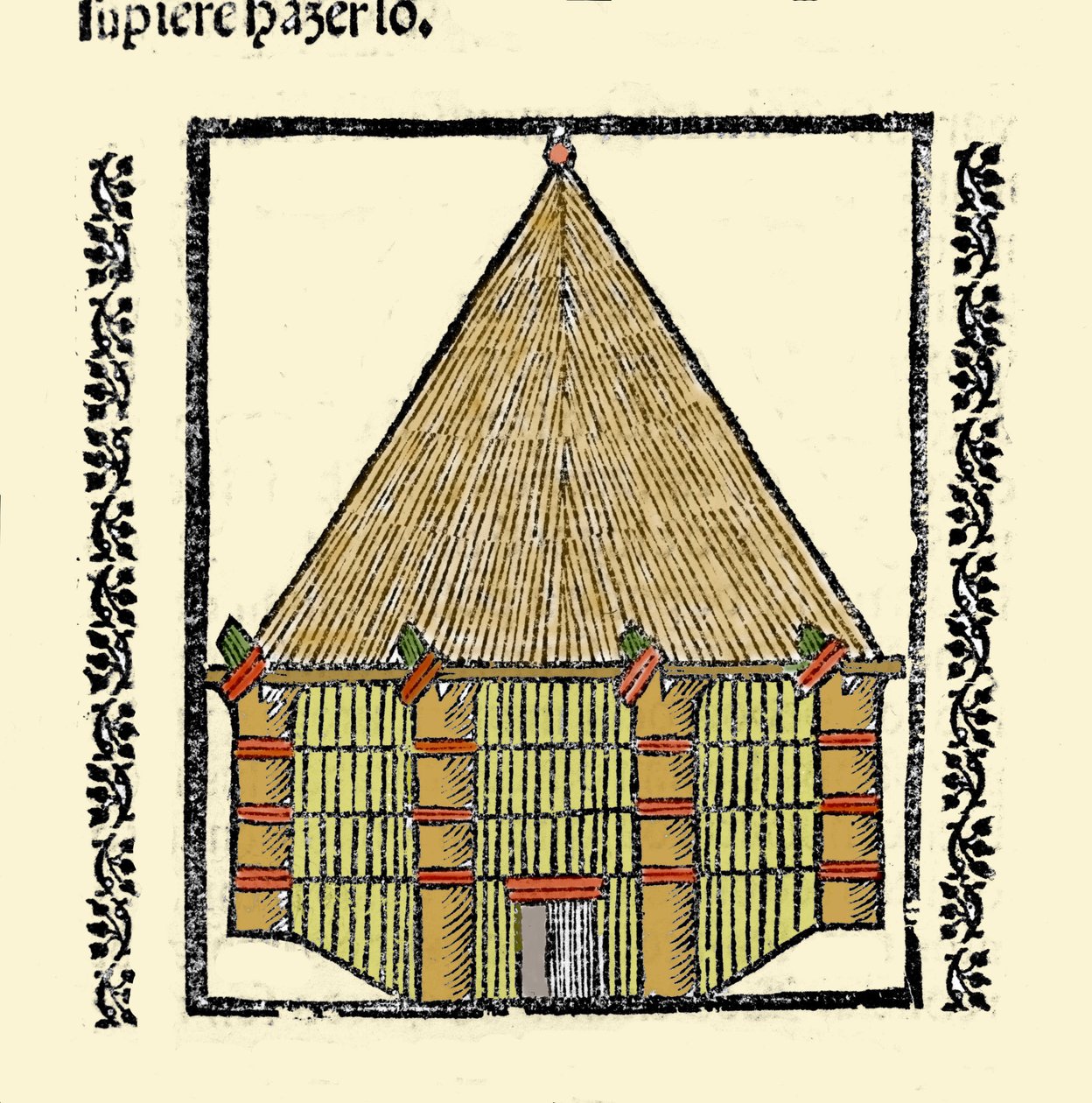 Élőhely: a Cabane des Indigenes Caraibes leírása. Metszet Gonzalo Fernandez de Oviedo (Gonzalo) vagy Fernandez de, ou Hernandez de Oviedo y Valdes (1478-1557) „Általános története India, szigetek és az óceáni tenger szárazföldjének” című könyvéből alkotó: Spanish School