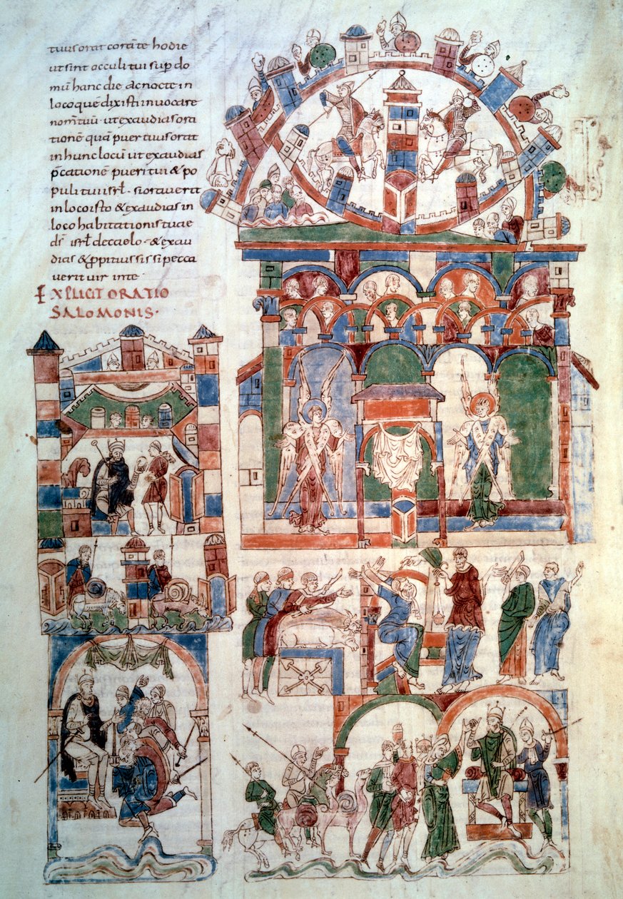 Salamon története: „” Salamon király kapja az adót”” Oldal (129. v.;) a „” The Bible of Roda”-ból” (man. lat. 6) készült Spanyolországban a 11. században. Paris, B.N. alkotó: Spanish School