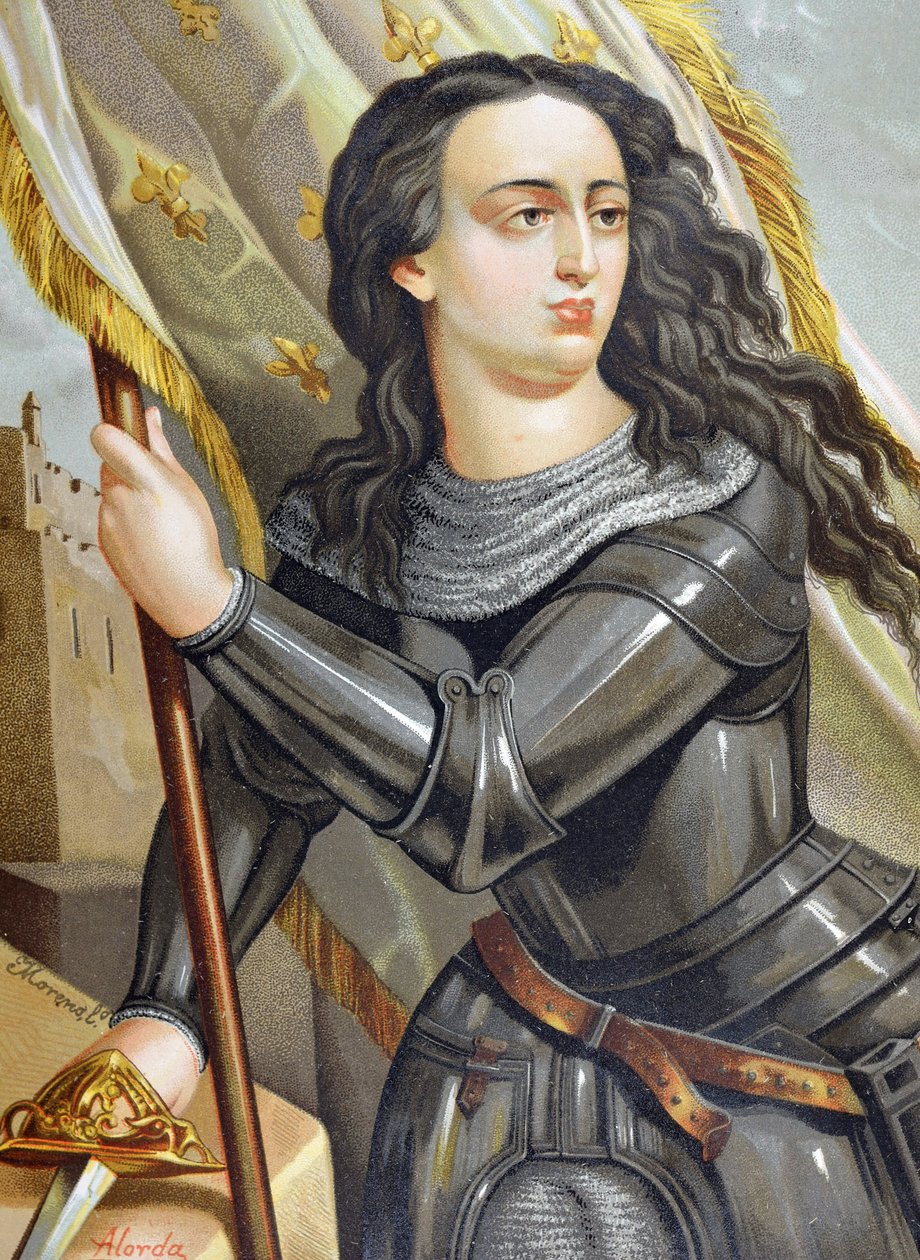 JOAN OF ARC, Saint (1412-1431). Francia hősnő a százéves háború alatt. Hombres y mujeres celebres illusztrációja, Juan Landa Seix alkotó: Spanish School