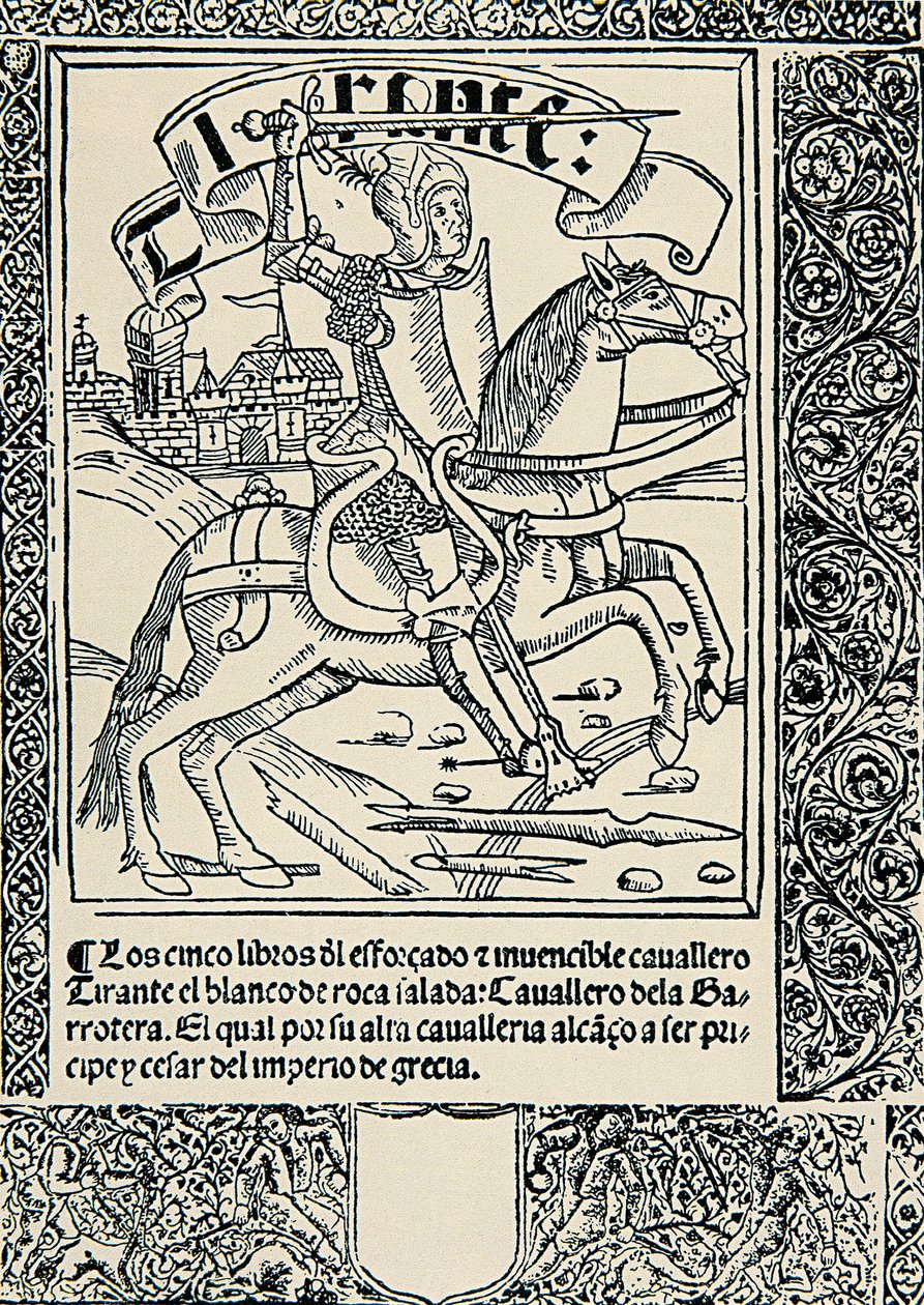 Lovag a lován, Joanot MARTORELL (1413-1468) Tirant lo Blanc című spanyol művének frontképe alkotó: Spanish School