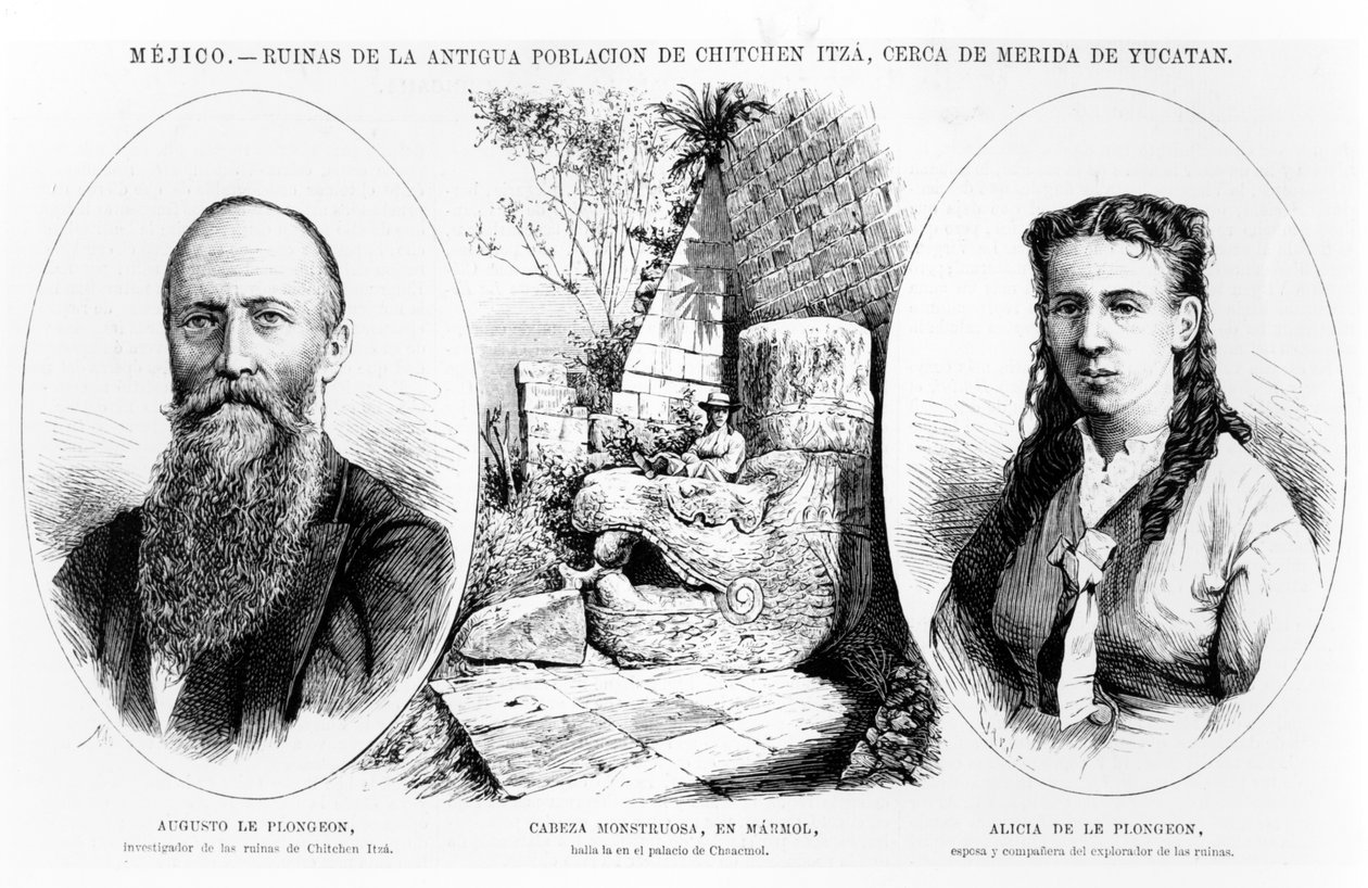 Mexikó – Chichen Itza ősi lakosságának romjai Merida közelében, Yucatanban, illusztráció a La Ilustracion Espanola y Americana 1877-ből alkotó: Spanish School