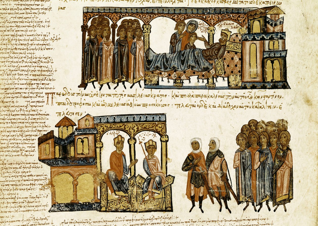Miniatűr a "Synopsis historiarum"-ból vagy a "Bizánci krónikákból" (A bizánci királyok története és események 811-től 1057-ig), John (Johannes vagy John) Scylitza (vagy Skylitzes vagy Scylitzae) (11-12. század) alkotó: Spanish School
