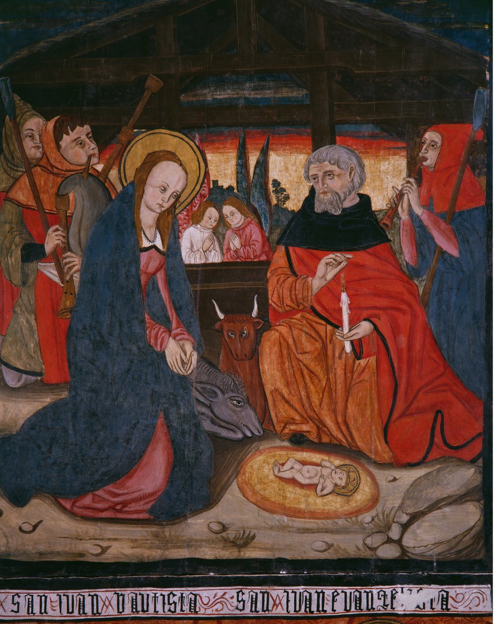 Születés, tábla a San Andres of Tortura templomból, 15. század vége-16. század eleje (festett fa) alkotó: Spanish School