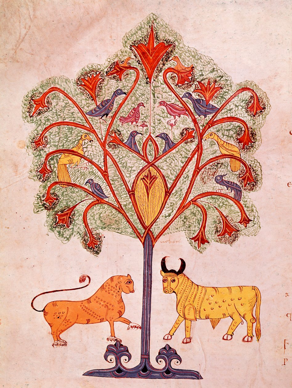 Egy mozarab biblia oldala: a Nabukodonozor fájának álma Daniel próféta magyarázatában alkotó: Spanish School