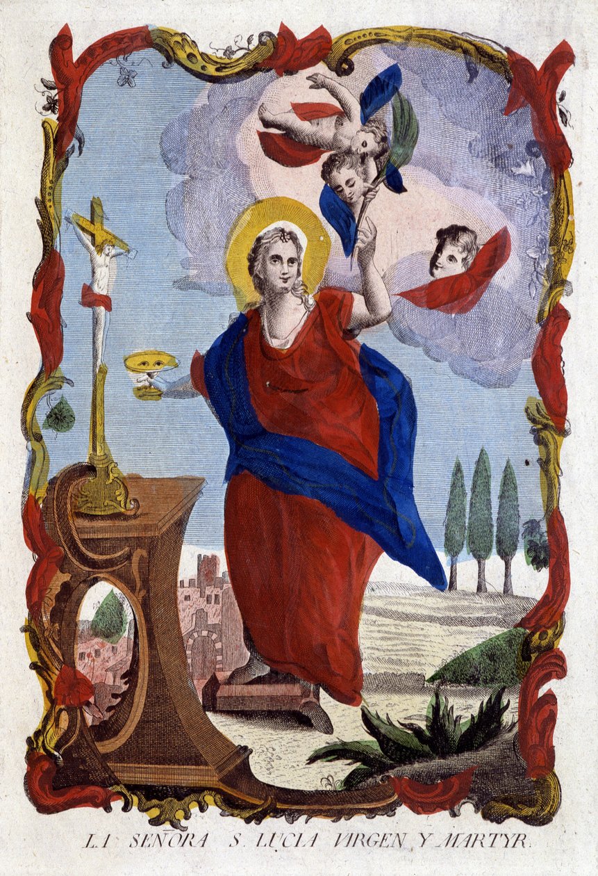 Szent Lucia portréja (a szemek egy lapos és a tenyér mártír) - spanyol metszet alkotó: Spanish School