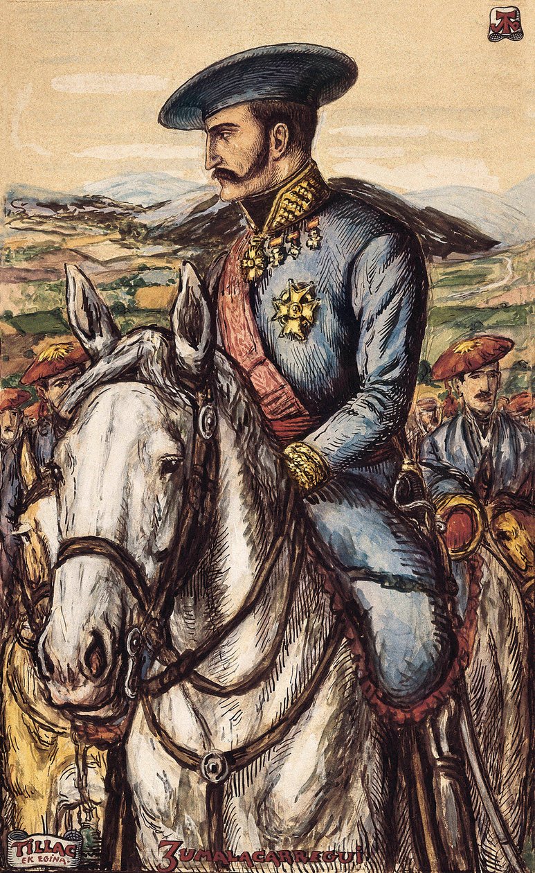 Tomas Zumalacarregui (1788-1835), a karlista hadsereg katonájának az első háború alatt (1833-1840) portréja (litográfia) alkotó: Spanish School