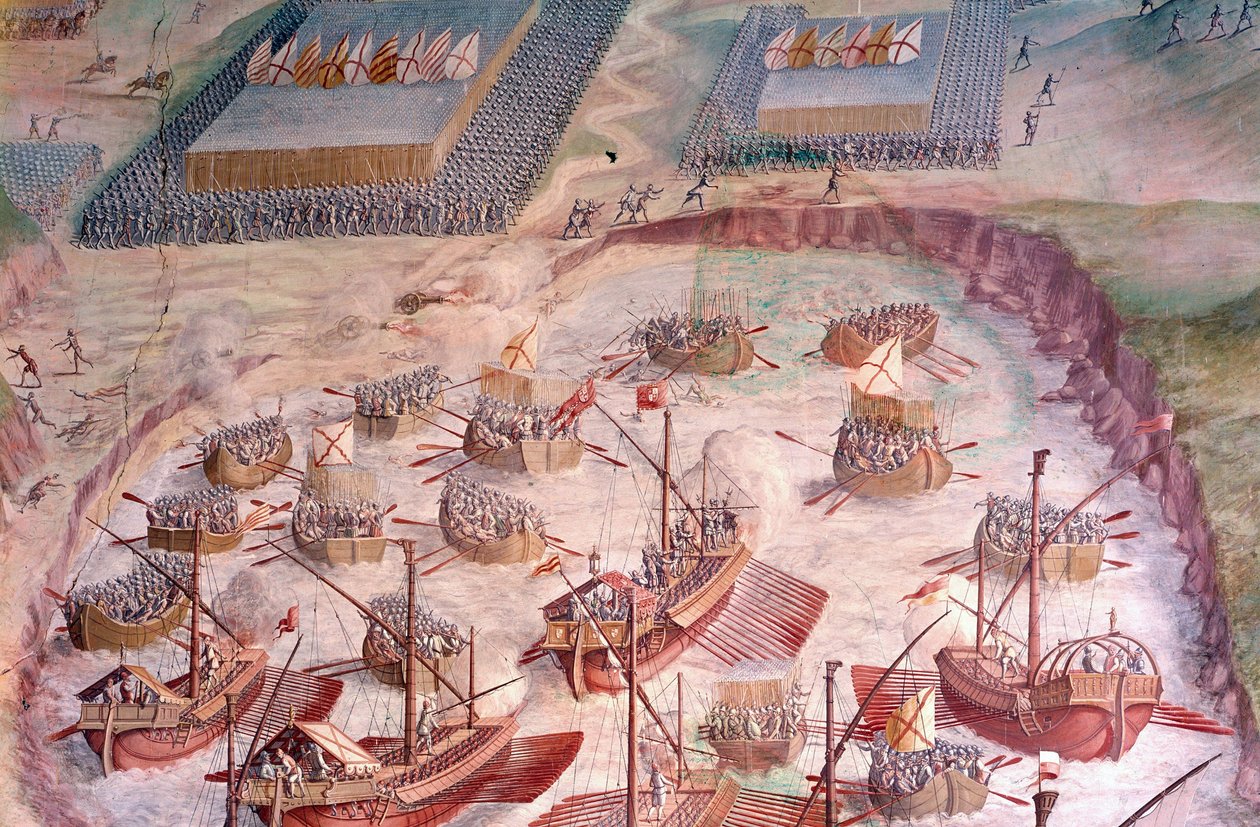 Spanyol galleonok regatta az Acores-i expedíció során 1582-ben II. Fülöp (1527-1598), Spanyolország királya alatt. 16. századi freskó. Csaták csarnoka, Escorial palota, Madrid. alkotó: Spanish School