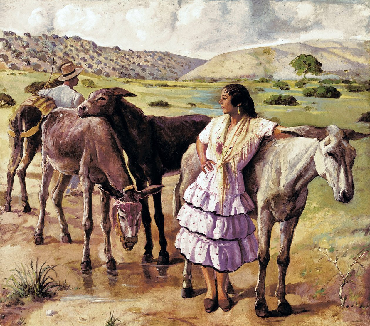 A vásár visszatérése Puerto Real és Jerez de la Frontera (Spanyolország) között. Névtelen festmény. Olaj, vászon, XX. első fele, spanyol művészet. Cadizi Múzeum. alkotó: Spanish School