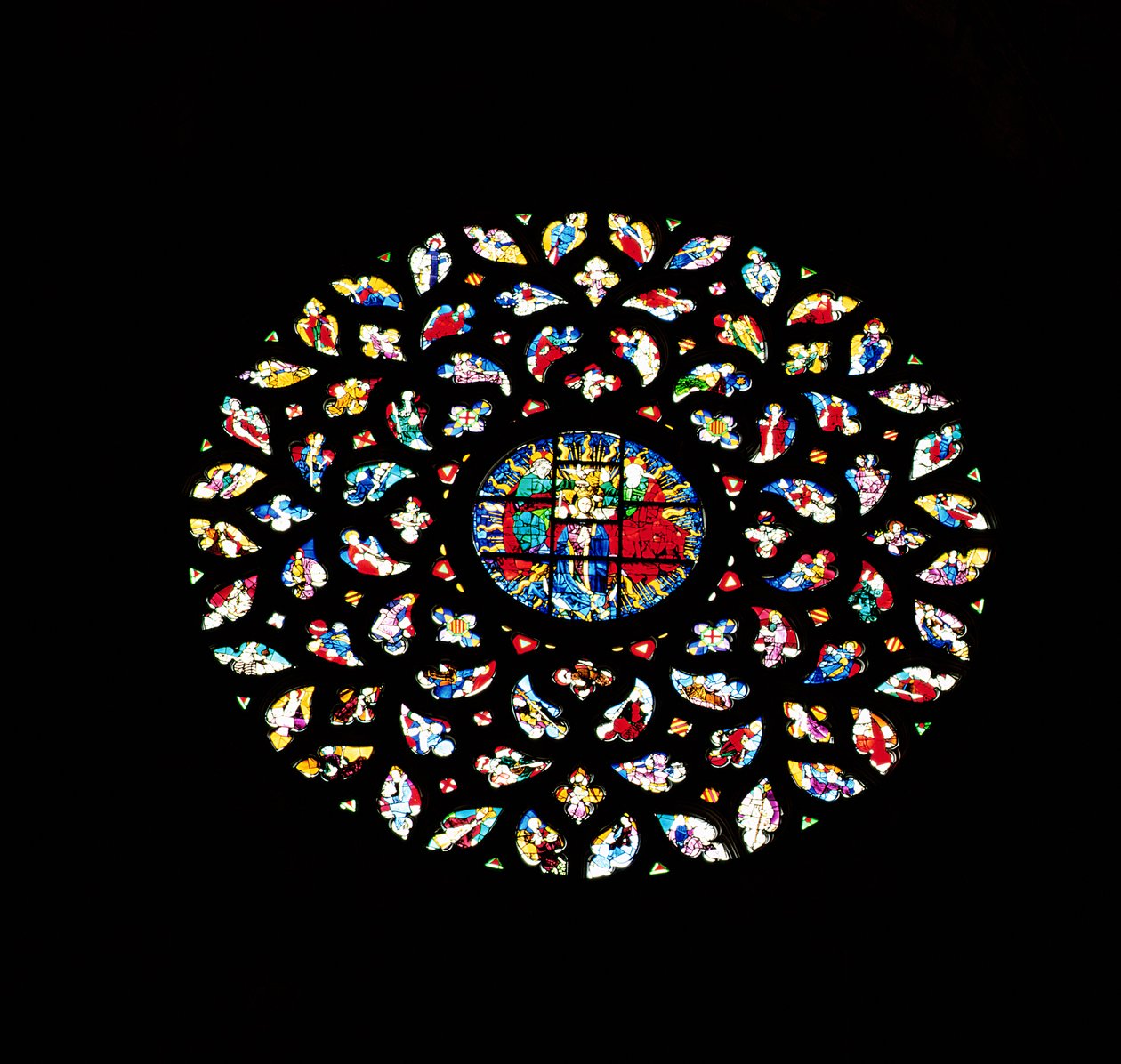 Szűz mennybemenetelét ábrázoló rózsaablak, 1460 körül alkotó: Spanish School