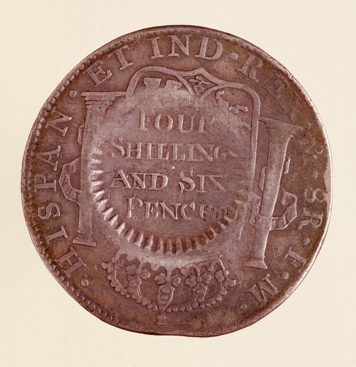 Ezüst érme (8 real) Spanyolországból: III. Károly uralkodása (1759-1788). 1777 1787-es ellenjelzéssel. Átm. 3,9 cm Nápoly, museo archeologico alkotó: Spanish School